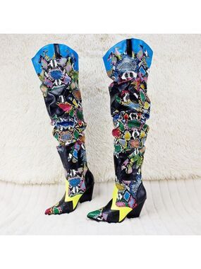 Kelsey / Hilda Western Thigh high slouch cowboy boots Multi Color Snake